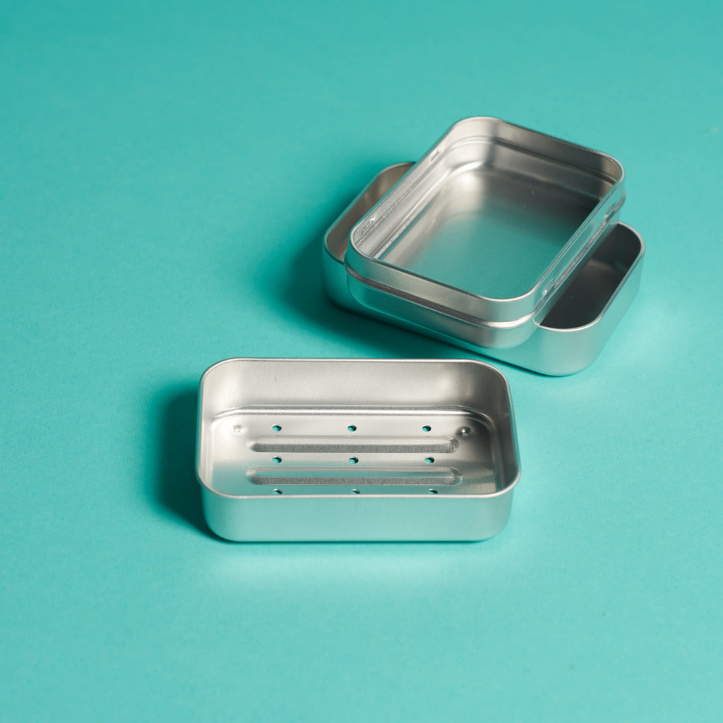 Boîte métallique ronde argentée en aluminium, Boîte à shampooing solide, Boîte de rangement de savon - Boîte de voyage - Boîte à savon